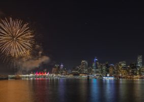 New Year fireworks over the Vancouver Skyline.