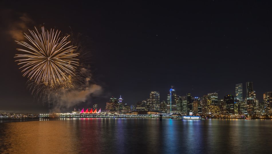 New Year fireworks over the Vancouver Skyline.